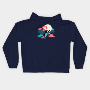 Kawaii Witch Flying in the moonlight With Her Black Cat and Cauldron Kids Hoodie